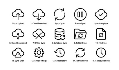 Fototapeta premium Cloud and sync icons for file management and data transfer