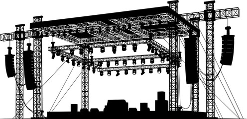Obraz premium concert stage with speakers and lights on metal trussing isolated on transparent background