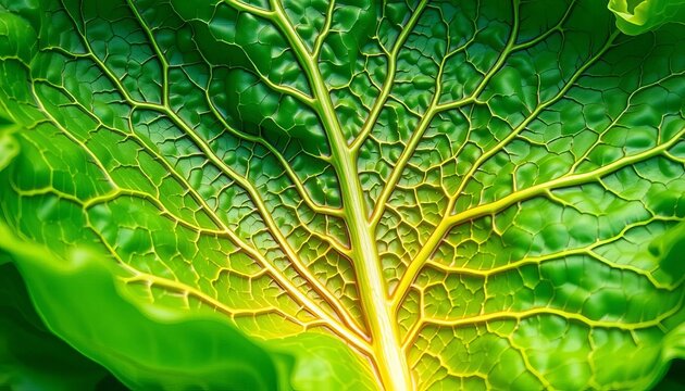Intricate vein network on vibrant green lettuce leaf back,  botanical,  design