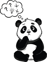 Obraz premium Cute Thinking Panda With Idea Bubble Cartoon Illustration Concept