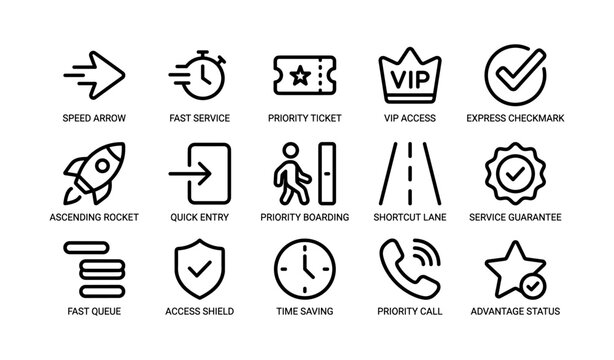 Set of icons representing speed, priority, and service features