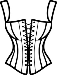 Black and white outline of a laced corset with shoulder straps lingerie fashion