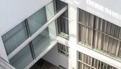 Fototapeta premium Modern Architecture with Geometric Glass Facade and White Walls
