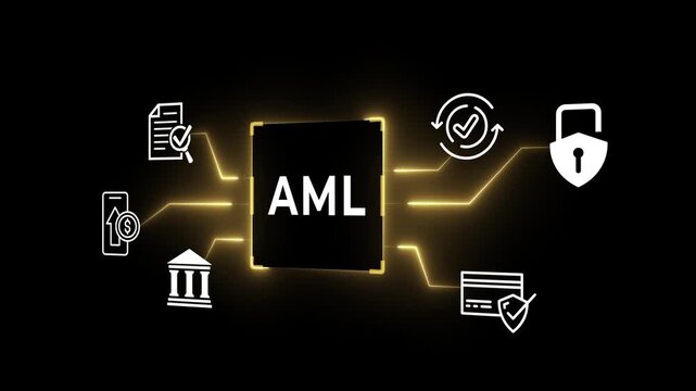 Anti money laundering financial bank concept. Money laundering management, financial crime and regulatory adherence. Motion graphics of AML idea on the transparent background.