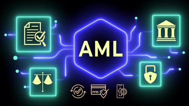 Anti money laundering financial bank concept. Money laundering management, financial crime and regulatory adherence. Motion graphics of AML idea on the transparent background.