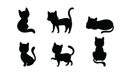 Set of black cat silhouettes feline animal illustration vector artwork design for halloween logo graphics © ASHISH