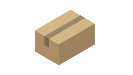A standard cardboard box sealed with packing tape, depicted in an isometric illustration