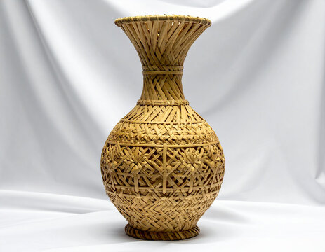 Intricately Woven Raffia Vase A Detailed Look at Handcrafted Natural Fiber Art