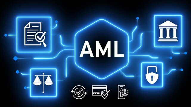 Anti money laundering financial bank concept. Money laundering management, financial crime and regulatory adherence. Motion graphics of AML idea on the transparent background.
