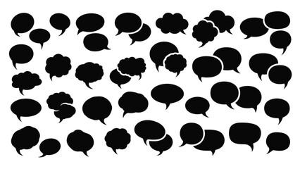 Fototapeta premium Extensive collection of black speech and thought bubble silhouettes in many different shapes and sizes for dialogue and comic design.