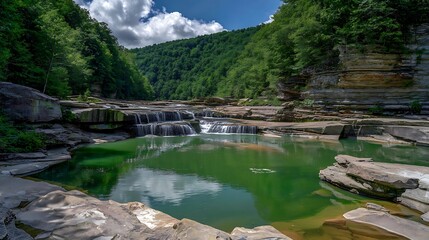 Fototapeta premium Waterfall Natural Turquoise Pool Rocky Landscape high resolution image