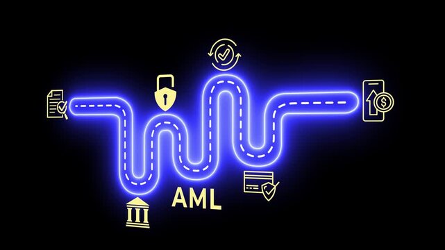 Anti money laundering financial bank concept. Money laundering management, financial crime and regulatory adherence. Motion graphics of AML idea on the transparent background.