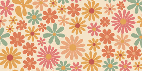 Retro daisy flower pattern in muted earthy tones floral