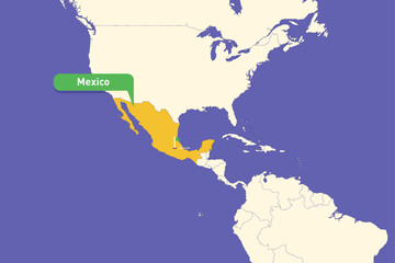 Fototapeta premium Highlighted infographic map illustration of Mexico, ideal for education, travel guides, and geography presentations.
