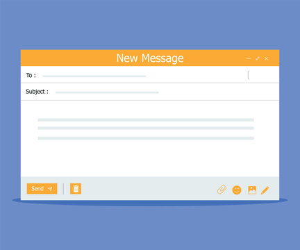 Email page interface Email message template. email sending page Mockup blank mail screen window. Browser interface with with send 