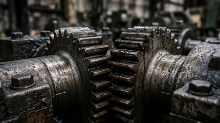 Heavy Industrial Mechanical Gears with Grease and Metal Surface Texture