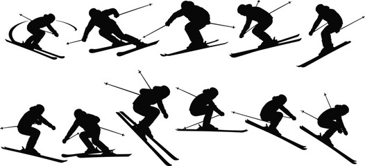 Black silhouettes of musicians playing musical instruments, orchestra and band performers in action, creative music vector icons on white background © Foredul