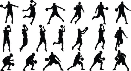 Black silhouettes of people exercising in gym, athletes weightlifting, running, and doing fitness workouts, sports training vector icons on white