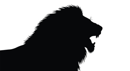 Majestic lion with a full mane roars fiercely a striking silhouette © Rabbi