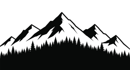 Dramatic mountain range and forest scene in stark black silhouette © Rabbi