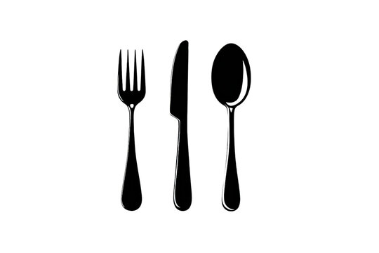 Cutlery set including fork, knife, and spoon isolated on transparent background
