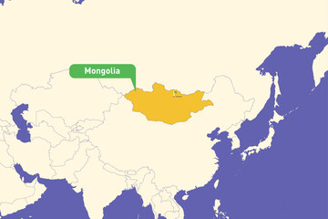 Obraz premium Highlighted infographic map illustration of Mongolia, ideal for education, travel guides, and geography presentations.