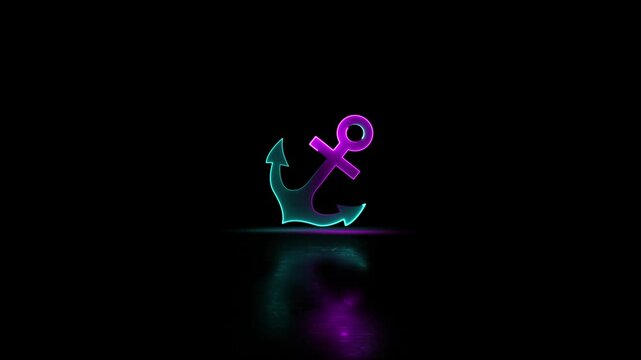 Glowing neon line ship anchor icon video animation on black background. Neon anchor icon animation. Anchor animation. Glowing neon anchor icon animation. maritime themes, ship and ocean navigation