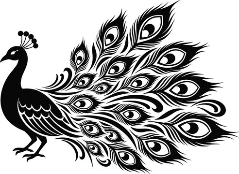 Peacock Silhouette Illustration Vector Featuring Elegant Feather Display, Beauty Symbol, and Marketplace Success for Creative Projects