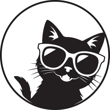 Cool black cat wearing sunglasses in a circular design