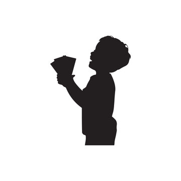 Black Colour Child Receiving Eidi Silhouette Solid White Background (6).eps