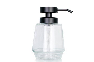 Obraz premium Plastic soap dispenser bottle, close-up, isolated on white background.