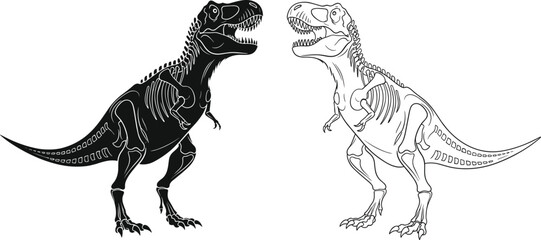 tyrannosaurus rex dinosaur illustration, prehistoric T rex skeleton vector, detailed dinosaur anatomy drawing, jurassic predator animal design © LITON