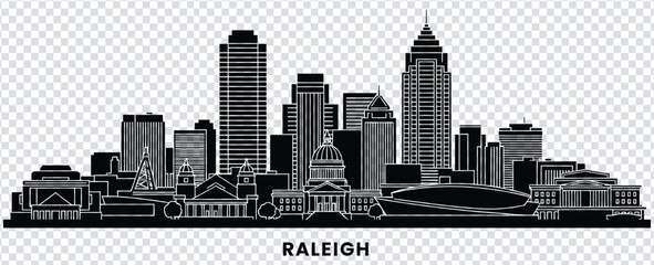 Vector illustration black and white cityscape of raleigh north carolina skyline © MdshakiburRahman