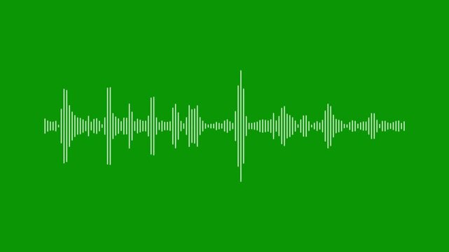 Music audio waveform spectrum animation, abstract sound frequency equalizer lines, digital voice signal visualization, dynamic audio spectrum meter loop, green background, 4k