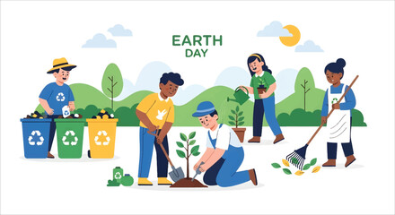 Fototapeta premium Celebrating Earth Day with a focus on environmental conservation and community engagement through planting and recycling efforts vector design