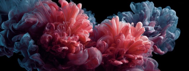 Obraz premium Beautiful Floral Smoke Shapes Forming Petals in Vivid Colors against a Dark Background