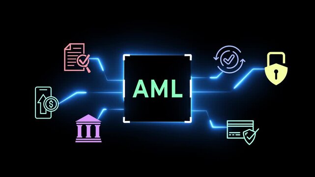 Anti money laundering financial bank concept. Money laundering management, financial crime and regulatory adherence. Motion graphics of AML idea on the transparent background.