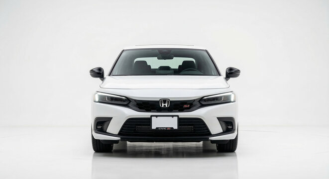 White Honda Civic Si, Front view in a studio
