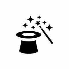 Magic Hat and Wand Icon &ndash; Cartoon Wizard Magic Trick Symbol Illustration