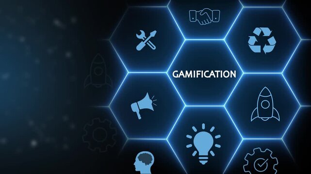 Gamification icon set. Containing reward, challenge, competition, motivation, problem-solving, achievement and user engagement icons. Solid icon collection