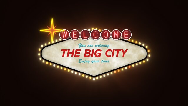Glowing Casino City Neon Sign Billboard Lights Title Intro
