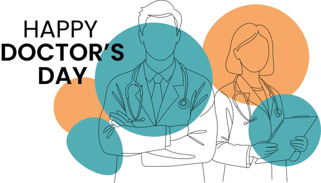 Happy Doctor's Day Illustration with Medical Professionals Celebrating Healthcare Workers' Contributions