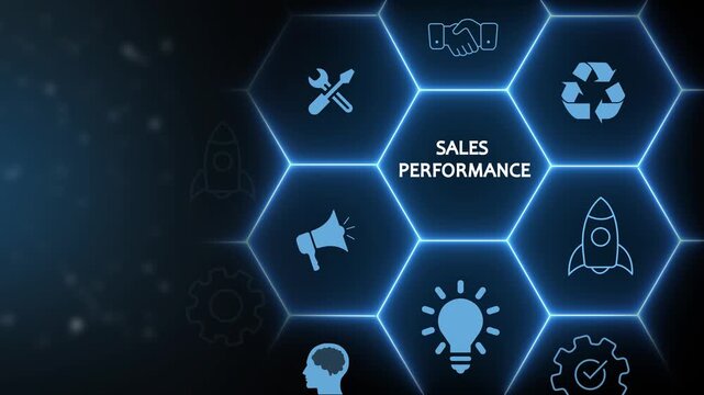 Sales performance management and report concept. Drive sales performance to optimize sales team's capabilities and optimize the window glowing 4k video animation