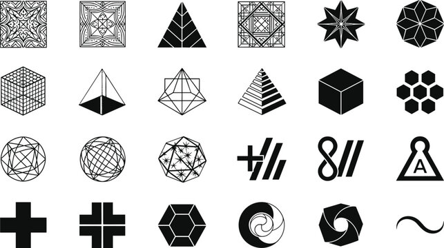 Black vector silhouette set of various sheep and rams with horns featuring ewes and lambs isolated on white background for livestock concepts,