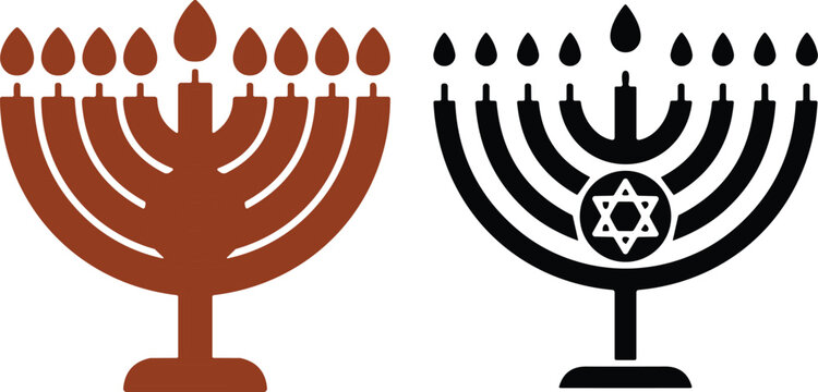 Hanukkah menorah candle lamp symbols, Jewish holiday tradition icon set isolated vector illustration for Hanukkah celebration, religion culture and festival concept