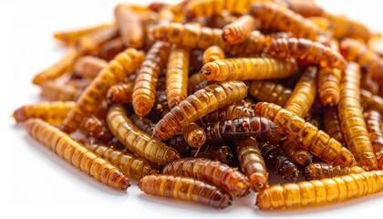 Fototapeta premium Pile of mealworms on white background