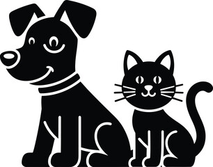 Obraz premium Cute dog and cat silhouette vector illustration isolated on white background for pet care and animal clinic branding.