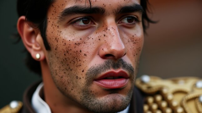 Matador with Mud on Face Closeup Portrait. 
