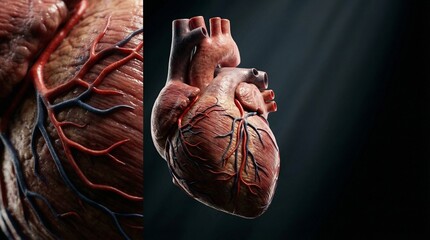 Fototapeta premium Realistic 3D Medical Animation of Human Heart Beating - Anatomical Écorché Style - Macro