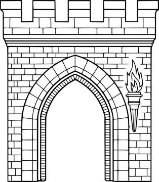 Medieval Castle Gate Archway with Torch Line architecture